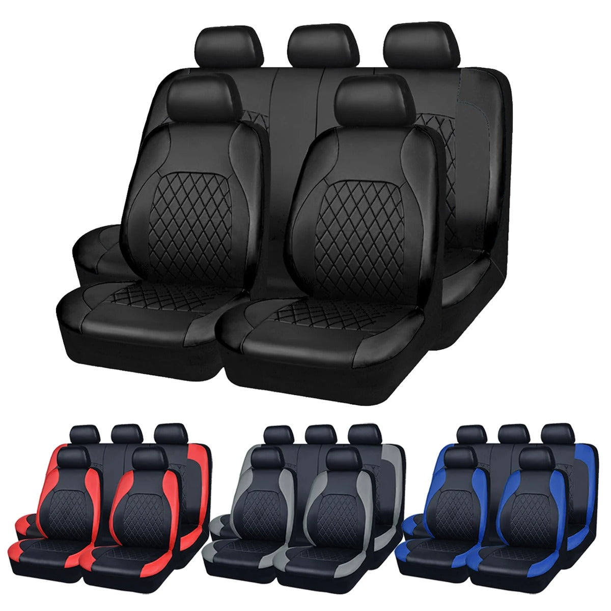 Quilted PU Leather Car Seat Cover 5pc Set